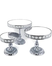 allgala 3 Piece Set Crystal Silver Chrome Plated Cheese Dessert Cupcake Cake...