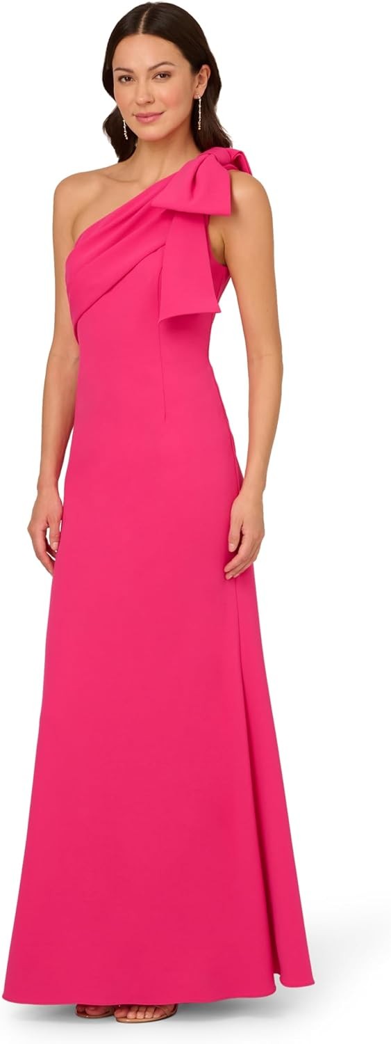 Adrianna Papell Women's Stretch Crepe Long Dress, 16,Hot Pink