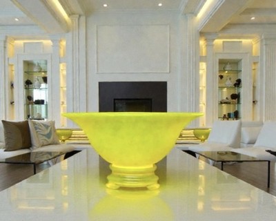 Vintage Tiffin Glass Vaseline Uranium Canary Yellow Console 1 pc Bowl  READ 