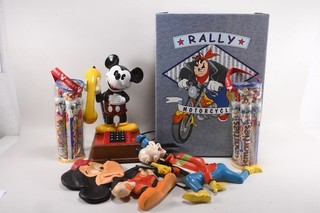 Q92C66 Bundle Vintage Disney Promotional Items Including Mickey Telephone Storage Box