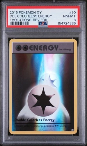 2016 POKEMON XY EVOLUTIONS #90 DOUBLE COLORLESS ENERGY-REVERSE FOIL PSA 8