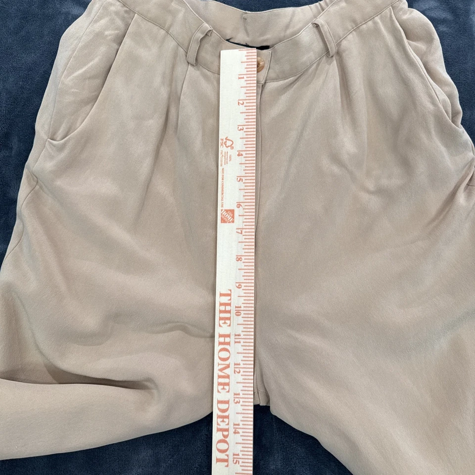 Due per Due Business Pants Womens Sz 8 Tan High Rise Straight Leg 100% Silk - Image 4 of 4