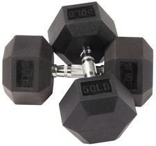 Rubber Encased Hex Dumbbells Workouts Home Gym 50 Lbs Pair, Black