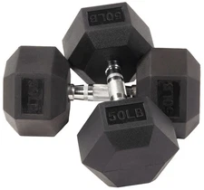 Rubber Encased Hex Dumbbells Workouts Home Gym 50 Lbs Pair, Black