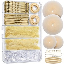 200PCS Hair Bun Maker Set, 4 Blonde Hair Donuts, 10 Hair Nets for Buns, 80 Bo