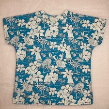 Scrubs Of Key West Women  s Top MEDIUM Flowers Palm Trees Fish V-Neck Cotton