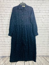 L.L.Bean Women’s Navy Corduroy Button Front Maxi Shirt Dress Floral Print Sz 12