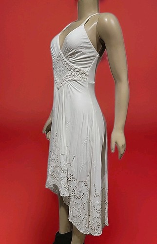 Sky Brand Halter Size S Ivory High-Low Dress Laser Cut Crochet Lace #11 - Picture 8 of 11
