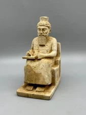 Ancient Near Eastern Limestone Royal Statue With Intercultural Motifs Rare