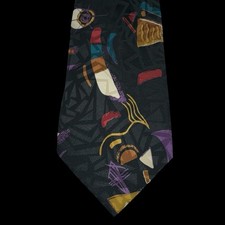 Vintage Roffe Accessories Men  s Silk Tie - Black Abstract - 59  