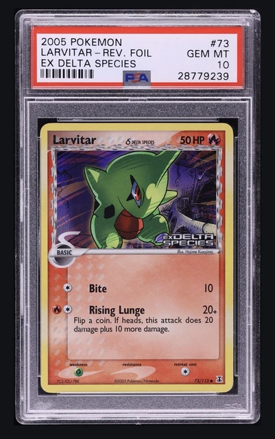 2005 POKEMON EX DELTA SPECIES #73 LARVITAR-REVERSE FOIL PSA 10 POP 76