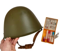 USSR orgnl SSH-68 Steel Helmet w/ First Aid Medkit AI-2 Cold War paraphernalia
