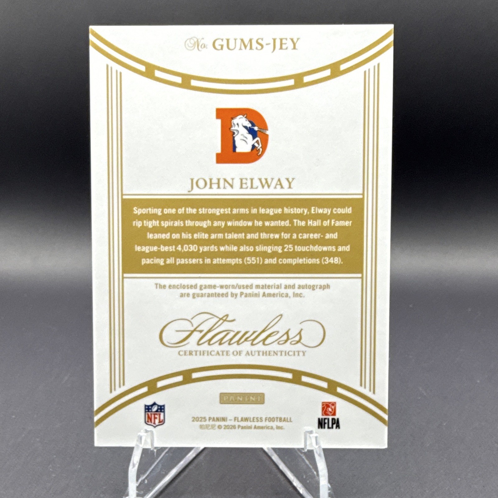 2025 Panini Flawless John Elway Game Used Patch Auto Ruby /20!! No Reserve! view 2