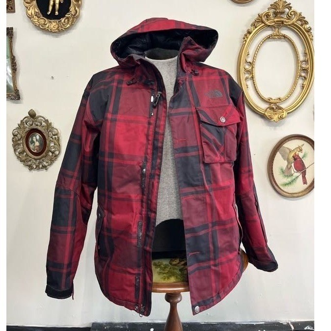 The North Face HyVent Plaid Winter Ski Jacket Parka Red Black Vintage Y2K Mens S