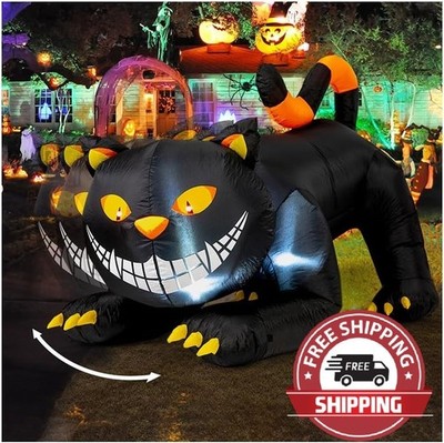 Gato Negro Inflable Halloween 1.8 m con Cabeza Móvil y Luces LED para Jardín