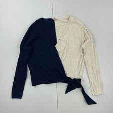 PHASE EIGHT Jumper Medium Navy Biege Womens V-Neck Jumper Wrap Cotton Cashmere