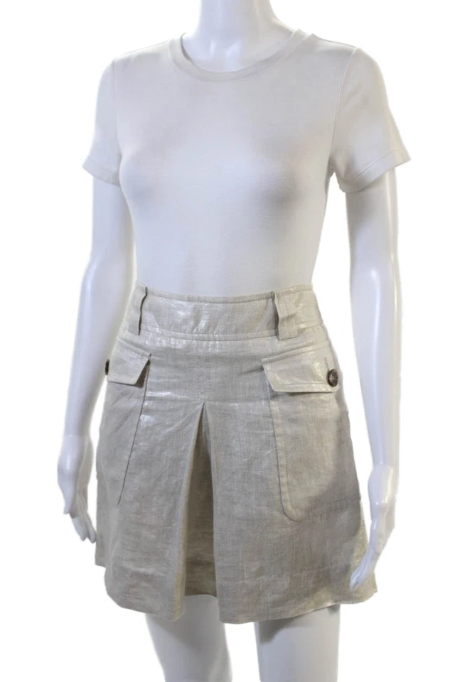 Skort J Crew Feminino Linha A Plissado Cargo Linho Mini Bege Tamanho 2 - Imagem 2 de 4