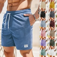 Mens Corduroy Velvet Summer Shorts Elasticated Waist Pockets Sports Casual Pants