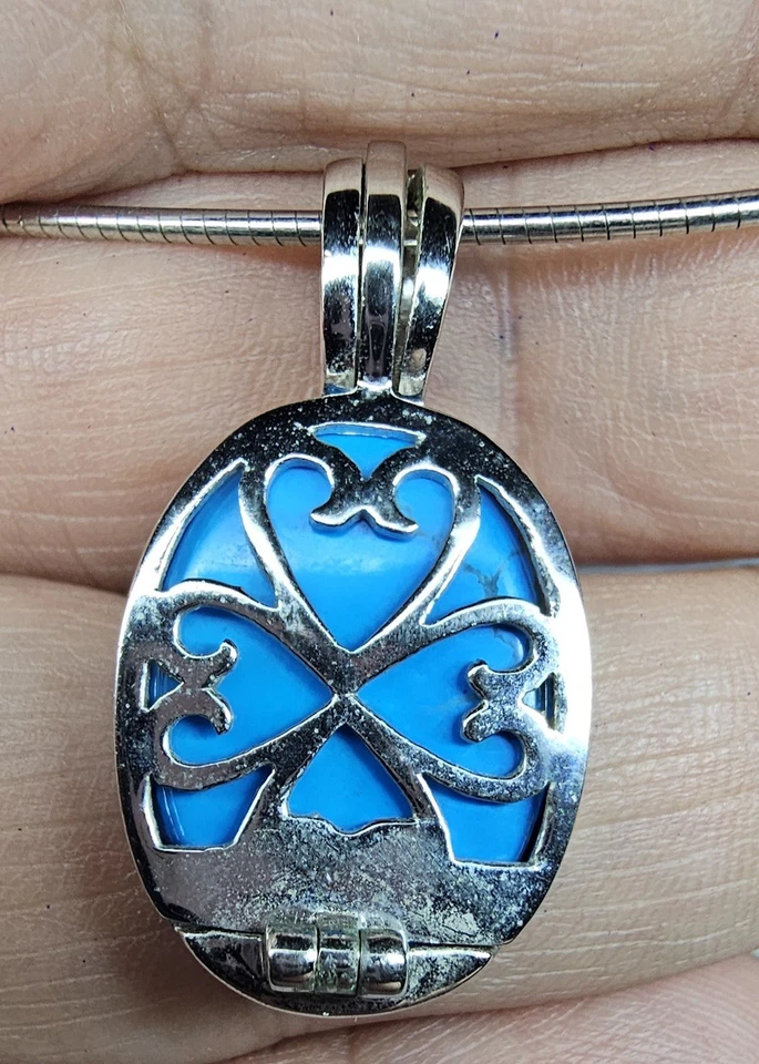 Collar Colgante Turquesa Plata de Ley 925 China e Italia Cadena Omega 18"... Foto 4 de 4