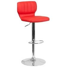 Contemporary Style Red Vinyl Adjustable Height Barstool with Chrome Base