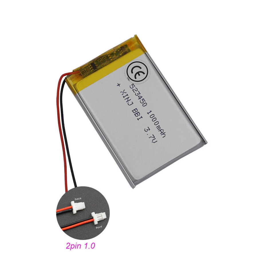 3.7V 1000mAh 3.7Wh Rechargeable Li Battery 523450 JST 2Pin 1.0/1.25/1.5/2.0/2.54 - Image 3 of 4