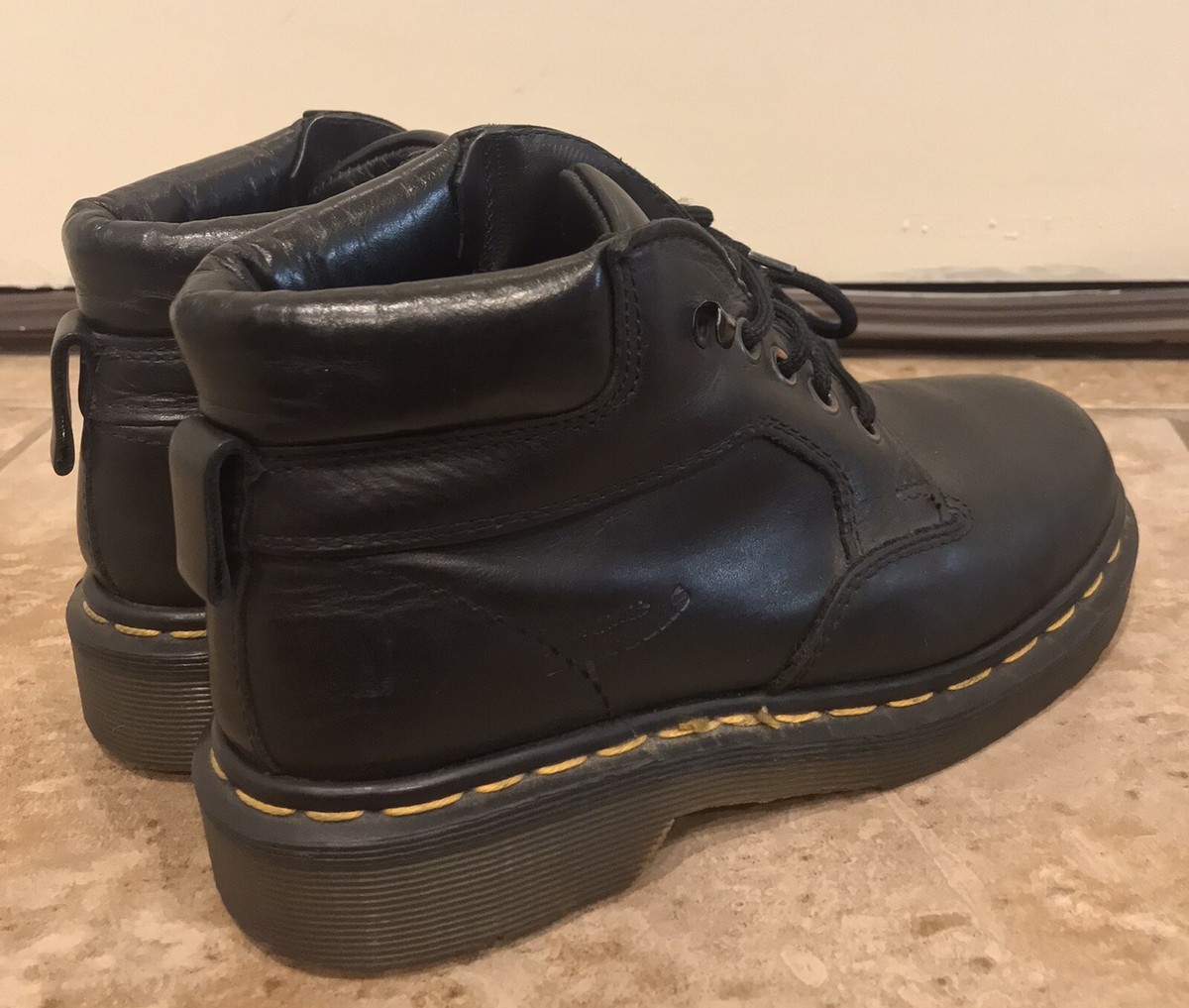 VINTAGE Dr Martens Ankle Boots AW004 Black Leather 4 Eye Made in