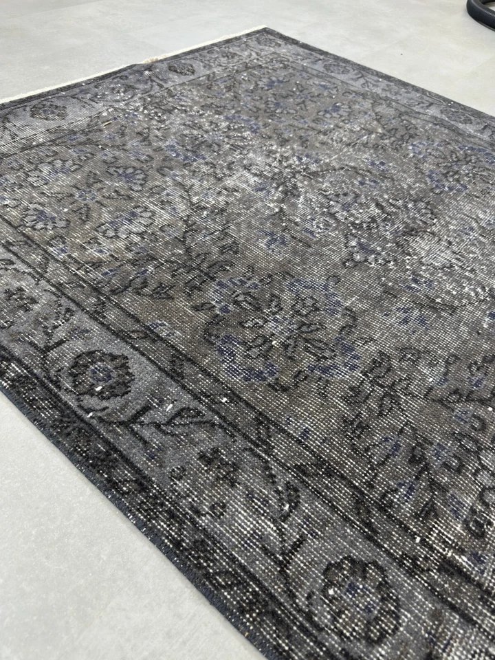 4x7 Oushak Black Rug, Dark Academia, Vintage Turkish Rug, Handmade Area Rug - Image 4 of 4