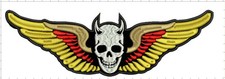 WINGS SKULL LARGE REAPER 10"x3" - sew on for biker vest patch, anarchy, rock A
