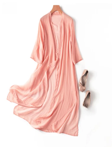  Seiden Cardigan dünn lang Oberteil Kimono Schal Mantel Sommer Strand Cover Up MM148 - Bild 22 von 40