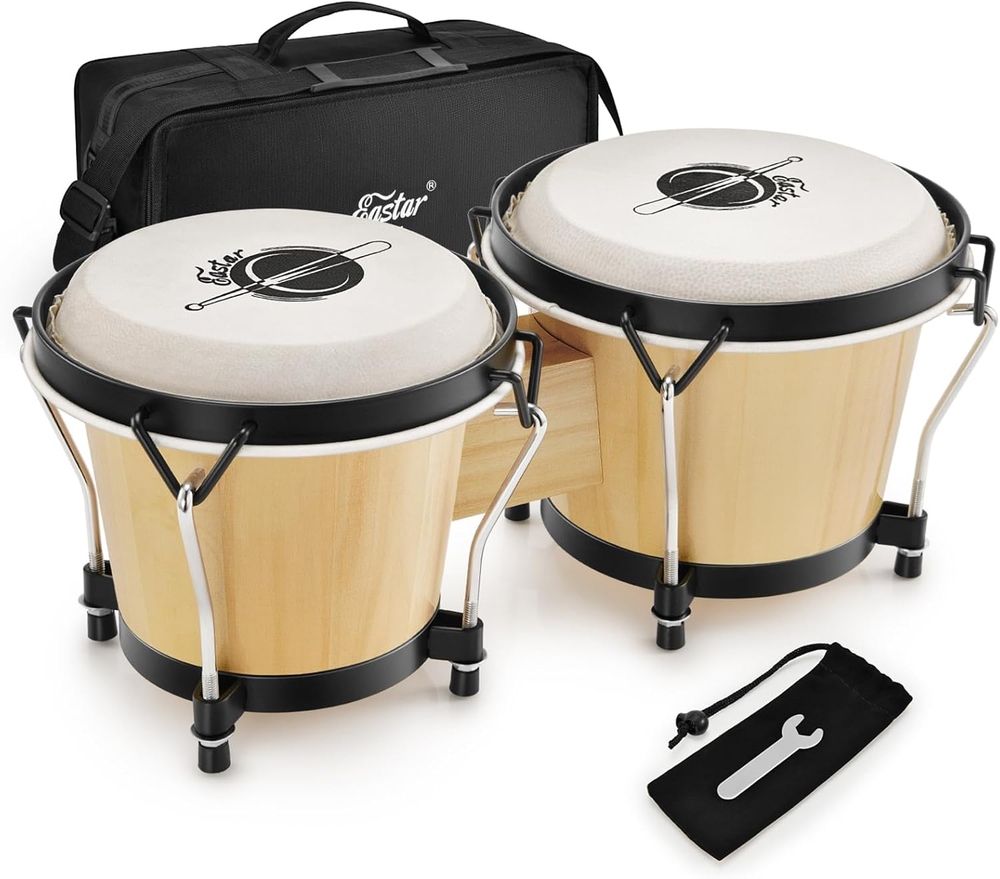 6-inch and 7-inch Wooden Bongo Drums for Kids and Adult Beginners