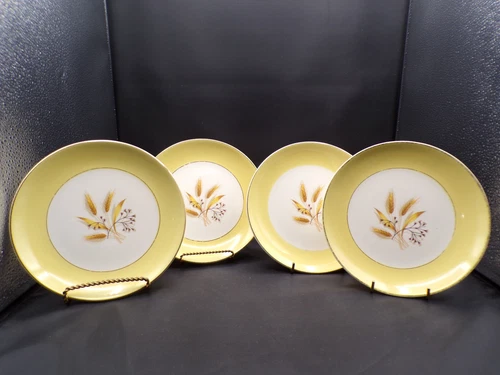 4 USA Vintage Century Semi-Vitreous Autumn Gold Pattern Lunch Plates 7-1/4" F25