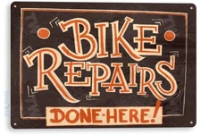 TIN SIGN Bike Repairs, Garage, Bicycle Shop, Store, Cave, Metal Décor, A822