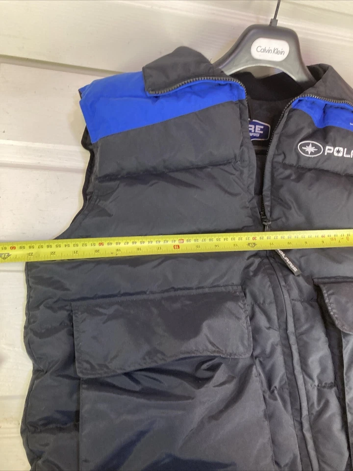 vintage Polaris Duck Down Vest Jacket Men’s Medium Black Blue Warm Winter Skidoo - Image 3 of 4