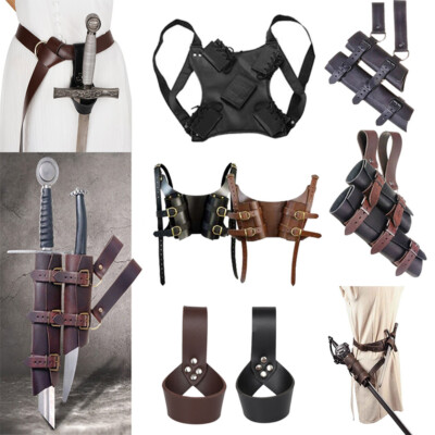 Double Sword Medieval Waist Back Sheath Belt Holder Halloween