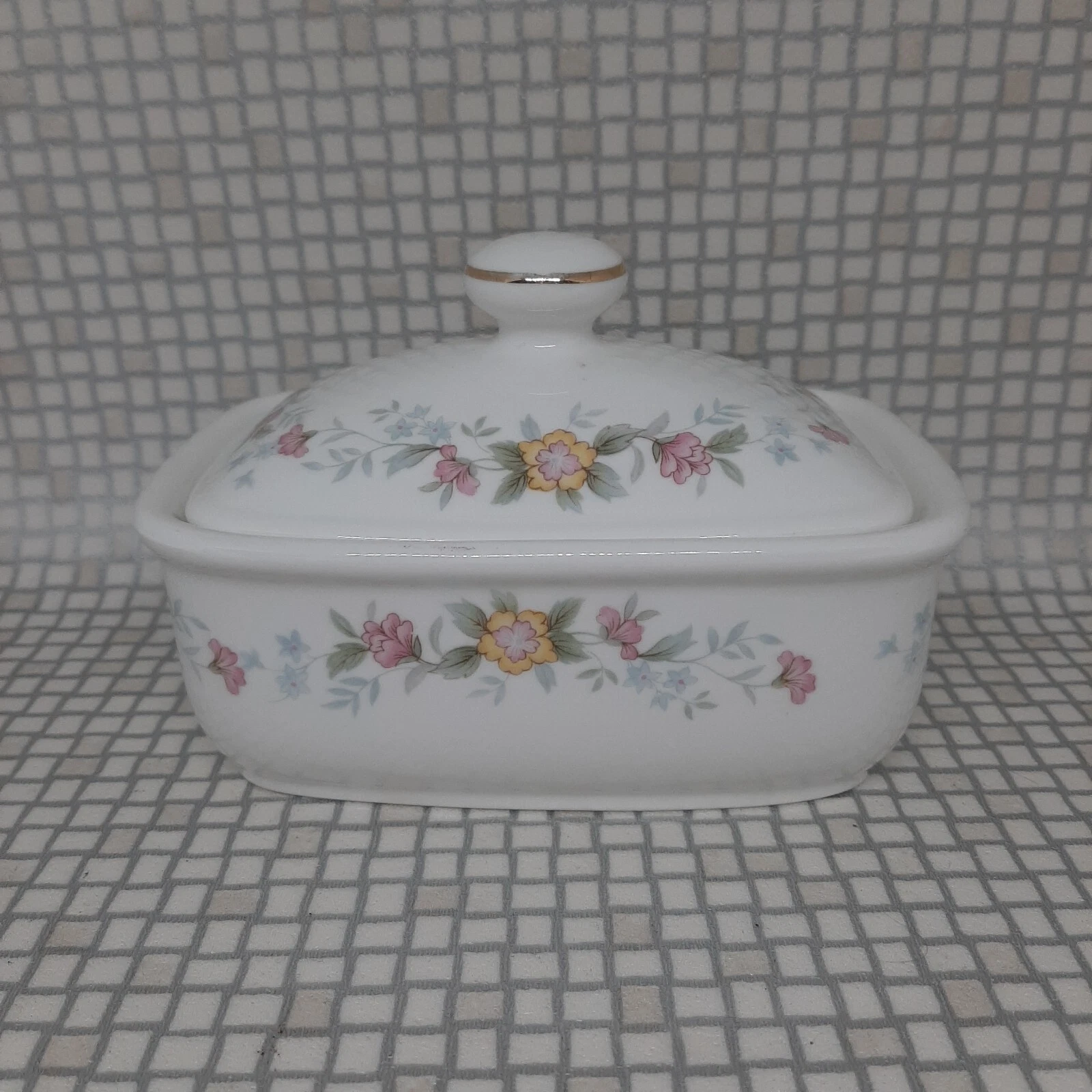 Vintage Fine Bone China Butter Dish Made In England Floral Decorative