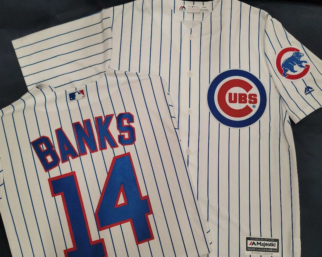 2105 Mens Majestic Chicago Cubs ERNIE BANKS SEWN Baseball JERSEY All Sizes