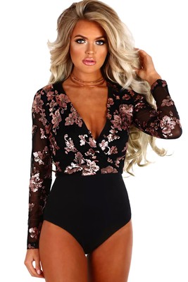 rose gold sequin bodysuit