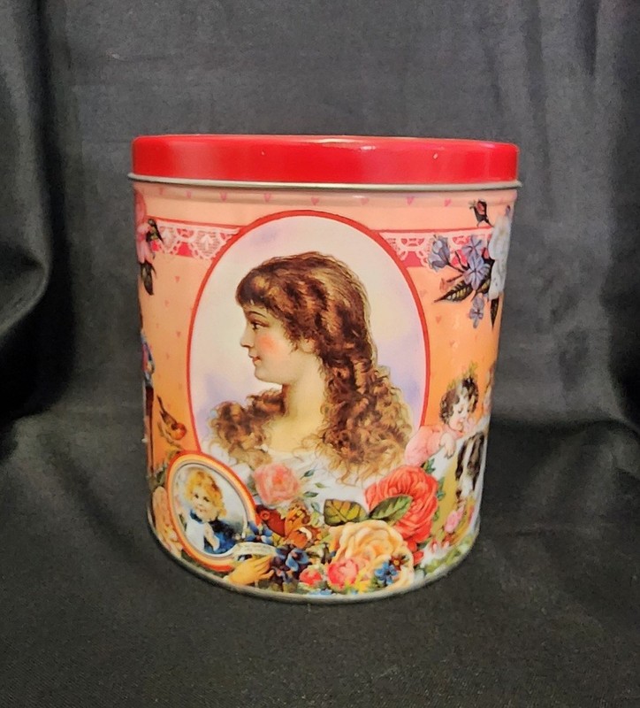 Vintage Metal Tin Container With Victorian-themed Imagery By Baker's Estate
