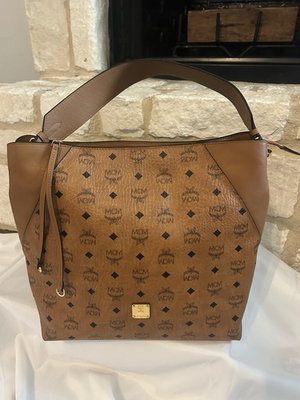 #ad NEW AUTHENTIC MCM PURSE Large Munchen TOTE Visetos HANDBAG BAG Cognac Leather $258.00