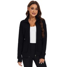 Women Scrubs Jacket Zip Front Warm-Up Jacket Medical Nurse Uniform Workwear