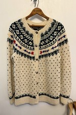 Vintage 80s Women s Large Eddie Bauer Holiday XMAS Wool Cardigan Sweater Festive