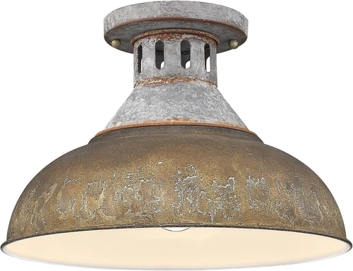 Kinsley Semi-Flush Mount Ceiling Light in Aged Galvanized Steel with Rust Shade - Picture 1 of 6