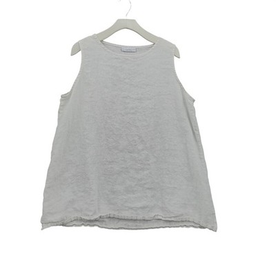 Bryn Walker Womens Lagenlook Coastal 100% Linen Tank Top L White Sleeveless Airy