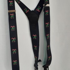Perry Printed Candy Cane Suspenders Black Red Adjustable Plastic Belt Clips