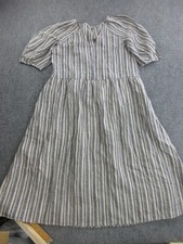 Everlane Dress Womens M Blue Striped V Neck Puff Sleeve Midi Fit Flare Summer