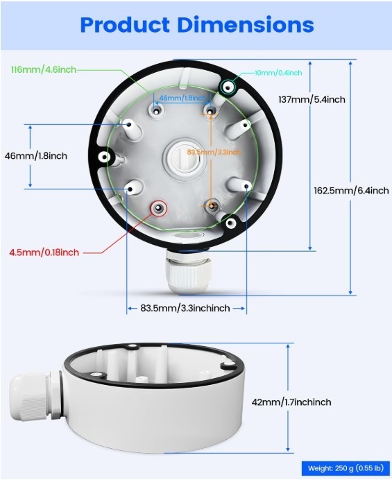 HIK DS-1280ZJ-DM21, CB135, Junction Box Bracket For DS-2CD2347G1-LU Dome camera