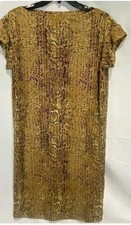 Tory Burch Women's 100% Silk Black And Gold Python Snake Print Midi Dress Size S