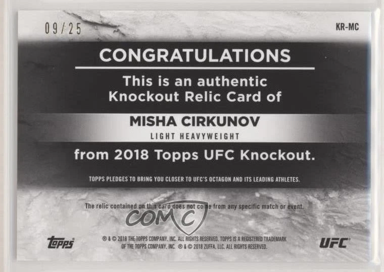 2018 Topps UFC Knockout Knockout Relics Purple /25 Misha Cirkunov #KR-MC - Image 2 of 2