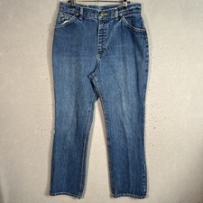 Vintage Lee Jeans Womens 16P Blue Denim Dark Wash Straight Leg Made In USA