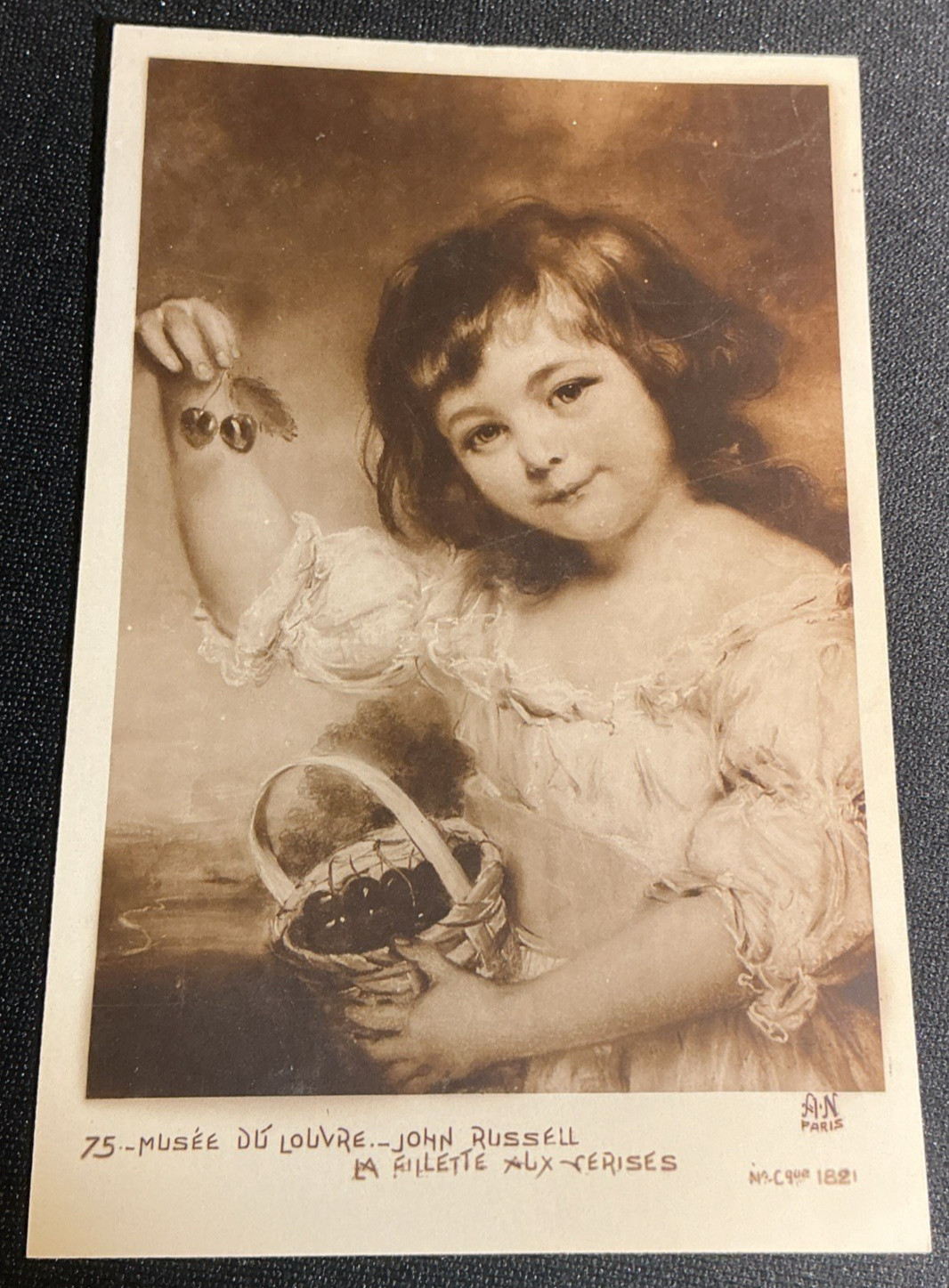 Vintage Postcard John Russel Painting Louvre Museum Girl with Cherries